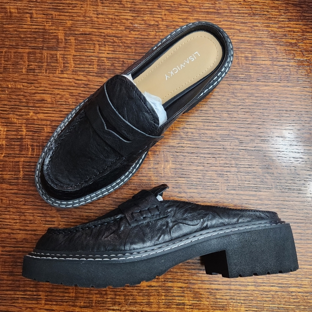Lisa Vicky Mules Pace -V Black leather Cushioned Footbed Size 8.5 New in Box